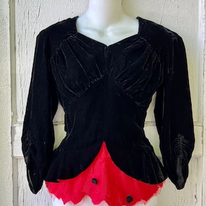 1940s Salvaged Black Velvet Bodice Small