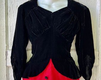 1940s Salvaged Black Velvet Bodice Small