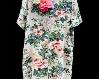 Vintage KDK Designs Linen Flax Dress Pink Rose Shabby Chic Dress tunic Size 14 80’s