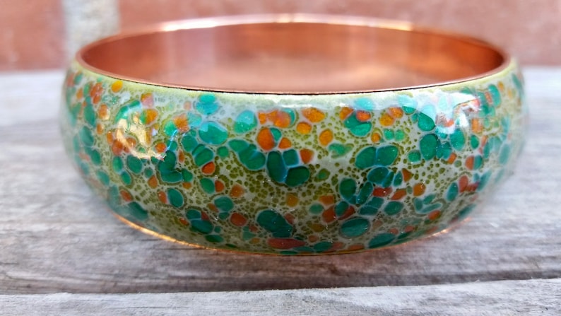 Vintage Matisse Renoir Green Speckled Enameled Bangle Bracelet image 3