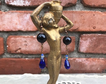 Vintage Flapper Inspired Blue Dangly Earrings REDUCED