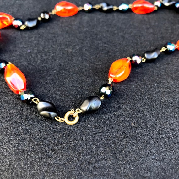 Vintage Black and Red Orange Long Necklace - image 7