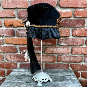 Vintage Handmade 1920s Cloche OOAK Black Velvet Hat With Ribbon & Flowers