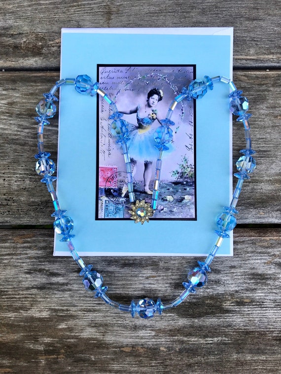 Vintage Mid Century Blue Glass Necklace REDUCED - image 4