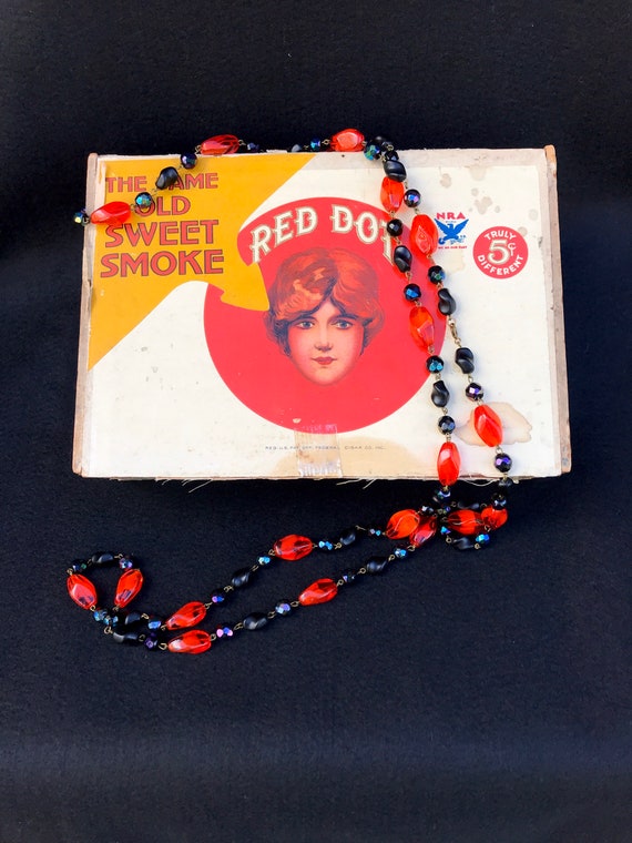 Vintage Black and Red Orange Long Necklace - image 2