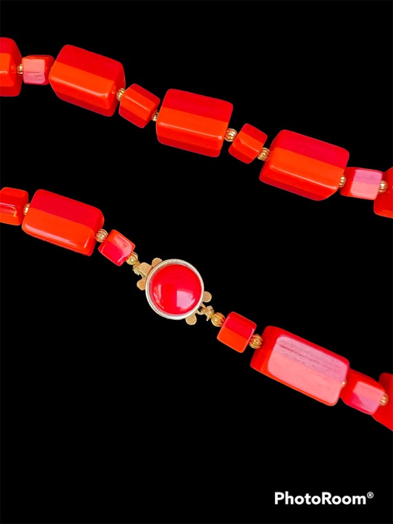 Vintage Bold Red and Orange Rectangular Bead Neckl
