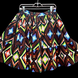 Vintage 60s Era Ikat Multi Colored Boho Hippy Skirt