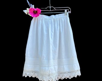 Antique Crocheted Hem Short Cotton Slip Skirt