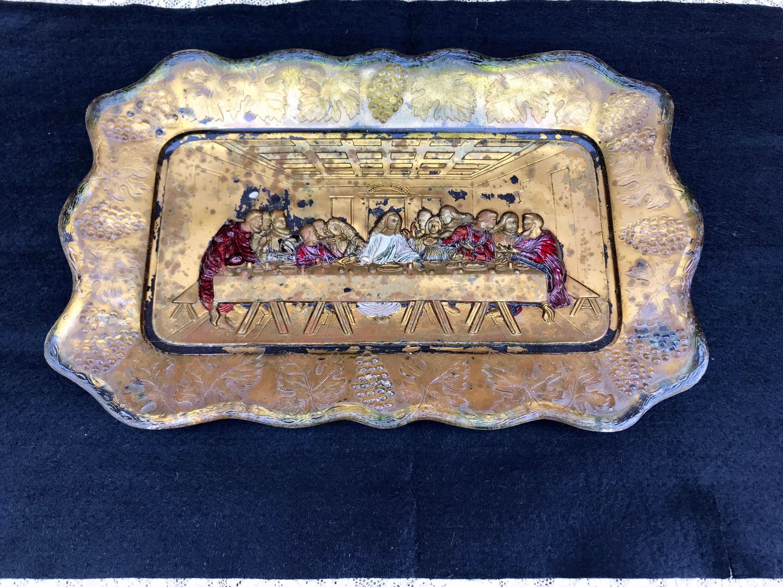 Late Victorian Edwardian Last Supper Goofus Glass Bread Plate Etsy.de