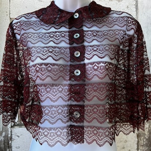 Vintage Top Hits Fashions Baar & Beards Reddish Brown Cropped Full Lace Top Jacket Topper Cover Up 40s 50s