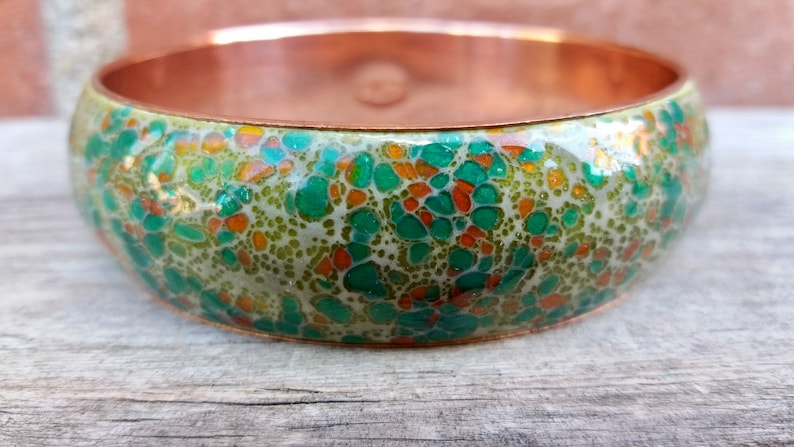 Vintage Matisse Renoir Green Speckled Enameled Bangle Bracelet image 5