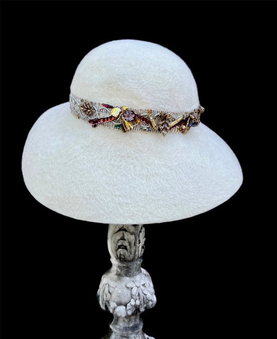 Vintage Harry Sperling New York White Fuzzy Ivory Felt Hat 