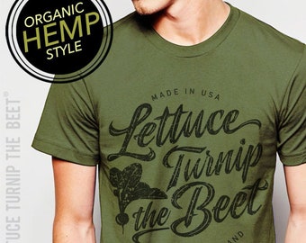 Lettuce turnip the beet ® trademark brand official site - green HEMP and ORGANIC cotton t shirt with logo - chef vegan farming funny cooking