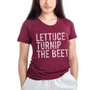 OFERTA Lechuga nabo la remolacha ® - camiseta de mujer granate rojo jaspeado - mercado de agricultores gimnasio vegano vegetariano música baile barra yoga crossfit