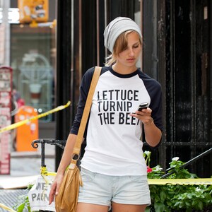 SALE Lettuce turnip the beet ® trademark brand OFFICIAL SITE navy baseball jersey lightweight shirt barre funny vegan yoga music dance image 2