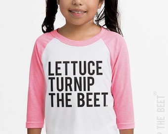 SALE lettuce turnip the beet ® trademark brand OFFICIAL SITE - neon pink kid baseball jersey - lightweight shirt - funny music dance vegan