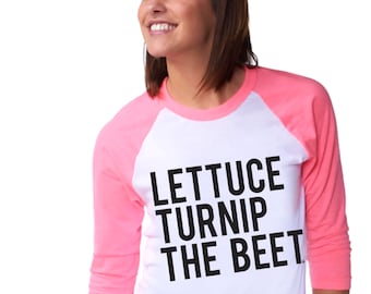 SALE Lettuce turnip the beet ® OFFICIAL SITE - neon pink baseball jersey - lightweight shirt - dance pun music vegetarian logo barre yoga