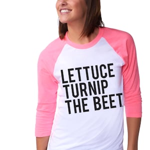 SALE Lettuce turnip the beet ® OFFICIAL SITE neon pink baseball jersey lightweight shirt dance pun music vegetarian logo barre yoga image 1