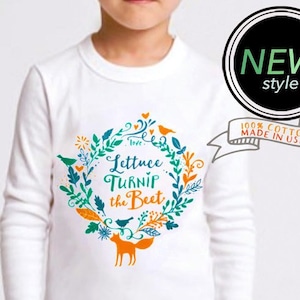 VENTA Lechuga nabo la remolacha ® - marca registrada SITIO OFICIAL - camisa blanca de algodón de manga larga - tallas para niños y niños pequeños - vegano, vegetariano