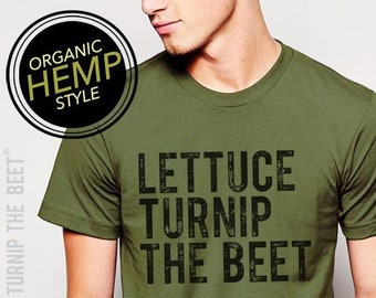 SALE Lettuce turnip the beet ® trademark brand official site - green HEMP and ORGANIC cotton t shirt with logo - vegan, chef, garden, funny