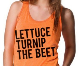 SALE - Lettuce turnip the beet ® trademark brand OFFICIAL site - neon orange tank top - unisex XL - dance vegan yoga plant based music edm