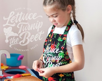 lettuce turnip the beet ® KID APRON - trademark brand official site -  veggie print - garden - vegan - farmers market -  chef - Made in USA