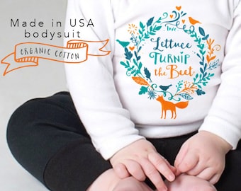SALE organic Lettuce turnip the beet ® trademark brand - long sleeve bodysuit - eco friendly - cotton - forest - fox - nature - baby gift