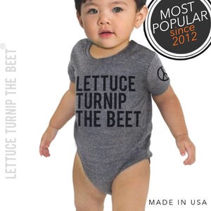 Lettuce turnip the beet ® trademark brand OFFICIAL SITE gray heather bodysuit in Pregnancy and Newborn magazine funny baby gift vegan image 1