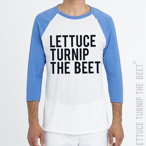 Lettuce turnip the beet ® trademark brand OFFICIAL SITE blue heather baseball jersey funny foodie chef music yoga vegan vegetarian shirt image 2