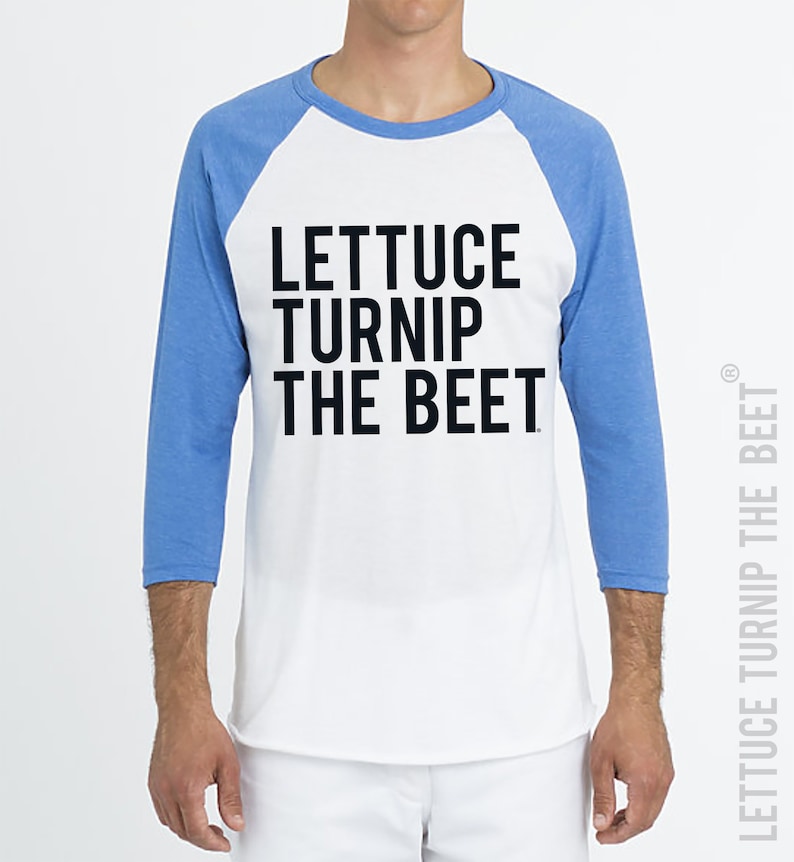 Lettuce turnip the beet ® trademark brand OFFICIAL SITE blue heather baseball jersey funny foodie chef music yoga vegan vegetarian shirt image 2