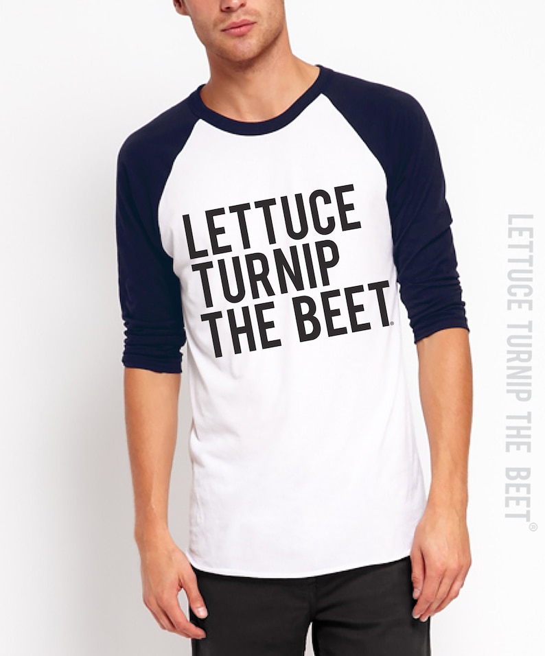 SALE Lettuce turnip the beet ® trademark brand OFFICIAL SITE navy baseball jersey lightweight shirt barre funny vegan yoga music dance image 1