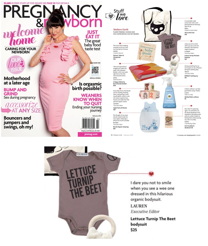 Lettuce turnip the beet ® trademark brand OFFICIAL SITE gray heather bodysuit in Pregnancy and Newborn magazine funny baby gift vegan image 5