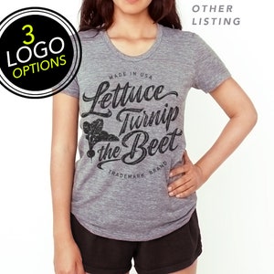 Lettuce turnip the beet ® OFFICIAL SITE classic heather grey track tee with logo seen in Modern Farmer magazine funny, crossfit, gym image 8