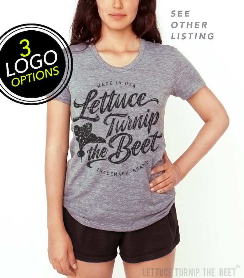 Lettuce turnip the beet ® OFFICIAL SITE classic heather grey track tee with logo seen in Modern Farmer magazine funny, crossfit, gym image 8