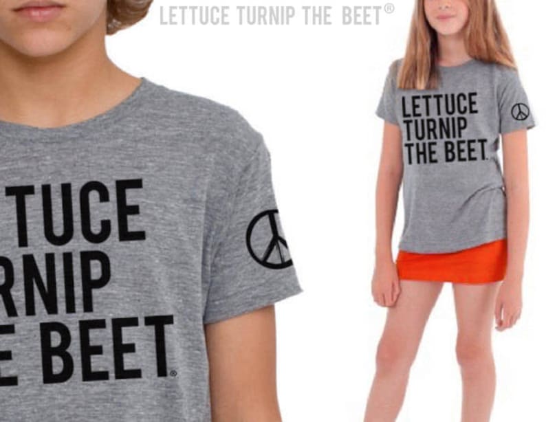 lettuce turnip the beet ® trademark brand OFFICIAL SITE heather grey track shirt with classic logo funny music dance foodie kid t shirt image 5