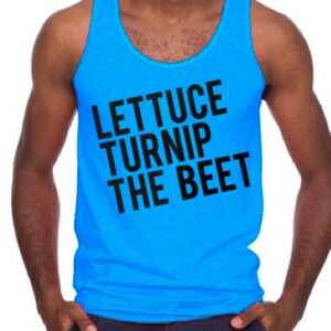 SALE Lettuce turnip the beet ® trademark brand OFFICIAL site unisex sizes bright blue tank top with classic logo as seen in DJ Mag image 1