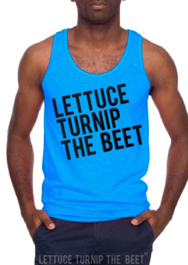 SALE Lettuce turnip the beet ® trademark brand OFFICIAL site unisex sizes bright blue tank top with classic logo as seen in DJ Mag image 1