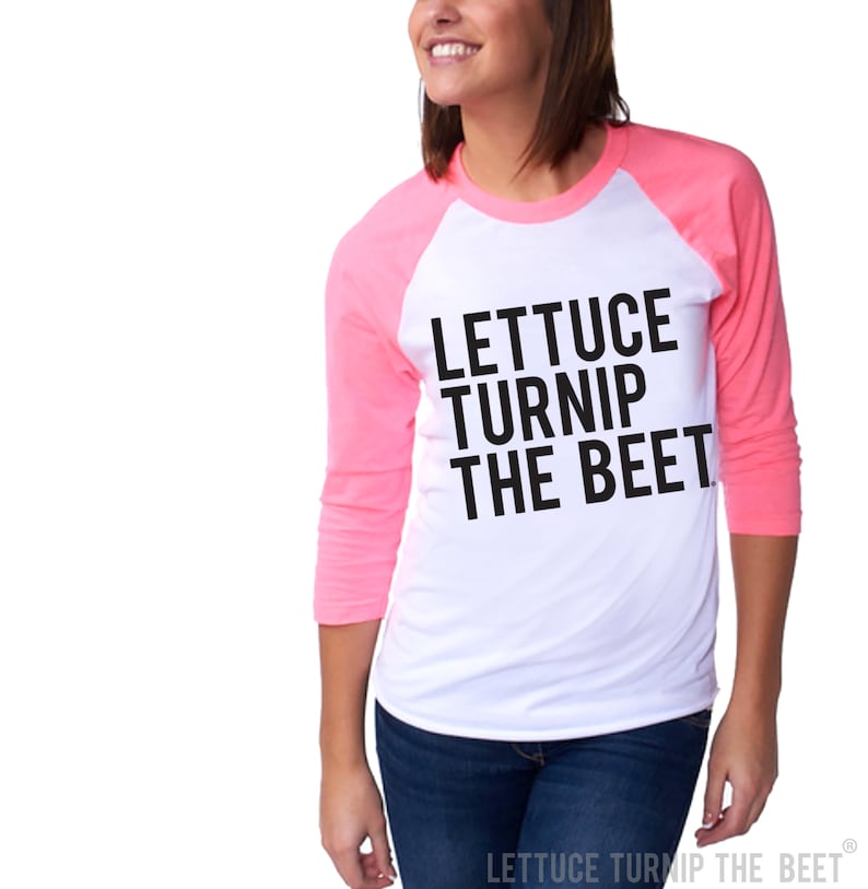 SALE Lettuce turnip the beet ® OFFICIAL SITE neon pink baseball jersey lightweight shirt dance pun music vegetarian logo barre yoga image 1