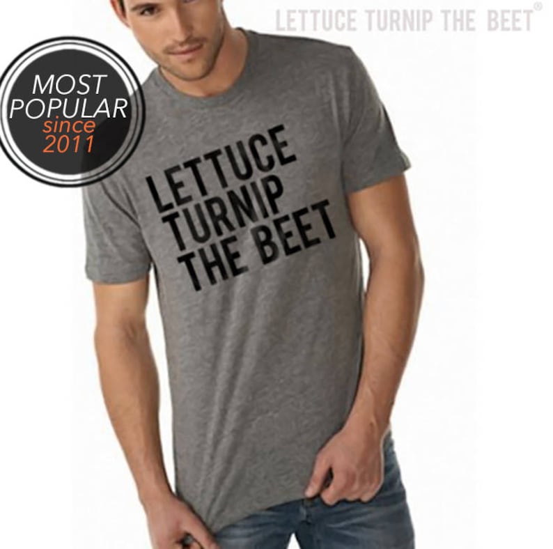 Lettuce turnip the beet ® OFFICIAL SITE classic heather grey track tee with logo seen in Modern Farmer magazine funny, crossfit, gym image 1