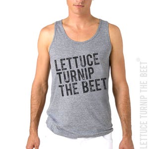 Lettuce turnip the beet ® trademark brand OFFICIAL site grey heather tank top with distressed logo foodie vegan crossfit farming chef image 1