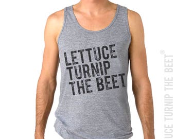 Lettuce turnip the beet ® trademark brand OFFICIAL site - grey heather tank top with distressed logo - foodie vegan crossfit farming chef