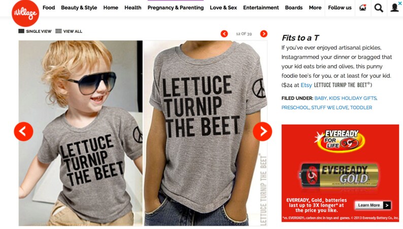 May include: A gray toddler t-shirt with the text "Lettuce Turnip The Beet" printed in black. The shirt features a peace sign on the sleeve. The shirt is being modeled by a young child wearing sunglasses.