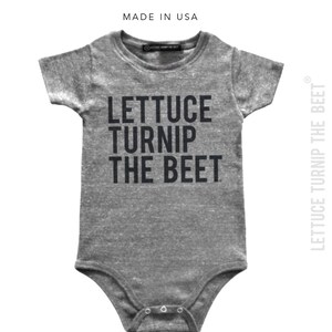 Lettuce turnip the beet ® trademark brand OFFICIAL SITE gray heather bodysuit in Pregnancy and Newborn magazine funny baby gift vegan image 2