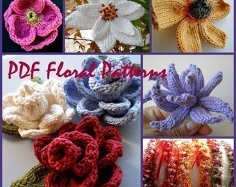 5 Floral PDF Knitting Patterns plus a Bonus