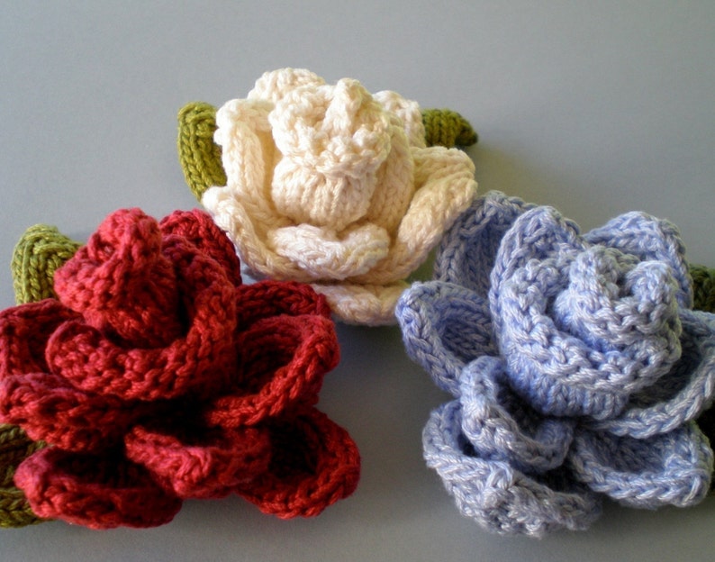 PDF Knitting Pattern Rose Knit Flower Etsy