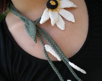 PDF Knitting Pattern - Does He Love Me Neckwear - White Daisy Lariat