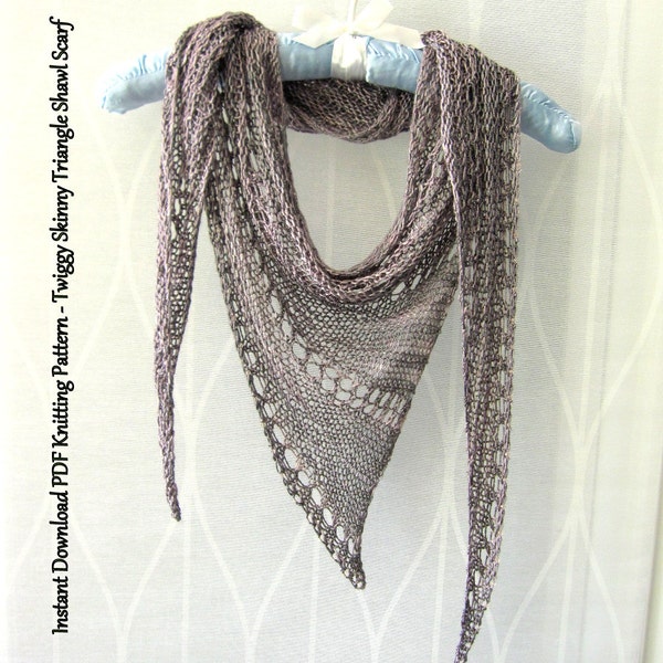 PDF Knitting Pattern Instant Download - Twiggy Skinny Triangle Shawl Scarf