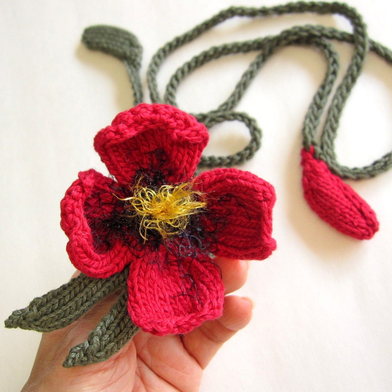 Instant Download 3 PDF Knit Flower Pattern Set Plumeria Lariat, Lily Lariat, Red Blossom Lariat image 3