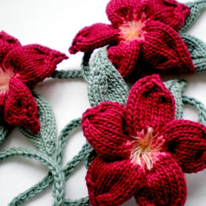 Instant Download 3 PDF Knit Flower Pattern Set Plumeria Lariat, Lily Lariat, Red Blossom Lariat image 4