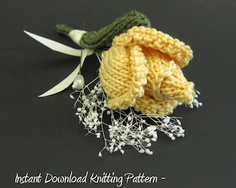 Instant Download Knit Flower Pattern - Rose Bud Corsage / Boutonniere